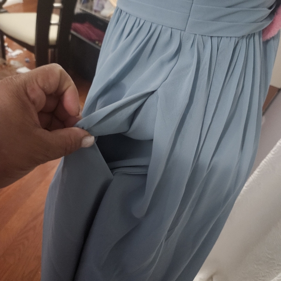 Azazie Blue Ruched One Shoulder Gown - Picture 4 of 12